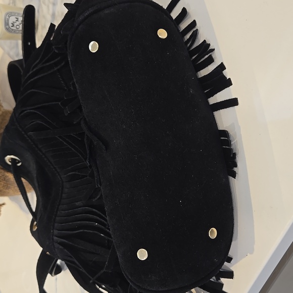 Sezane Black Suede Fringe Bucket Bag, GUC, IYKYK, French Chic, Quiet Lux - Picture 6 of 13